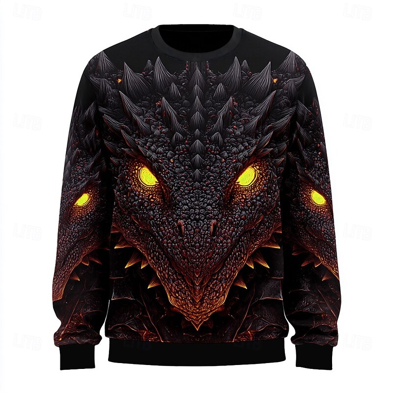 Men's Dragon 3D Sweatshirt Exaggerated Casual Long Sleeve Crew Neck Yellow Red Crewneck 3D All Seasons Designer2