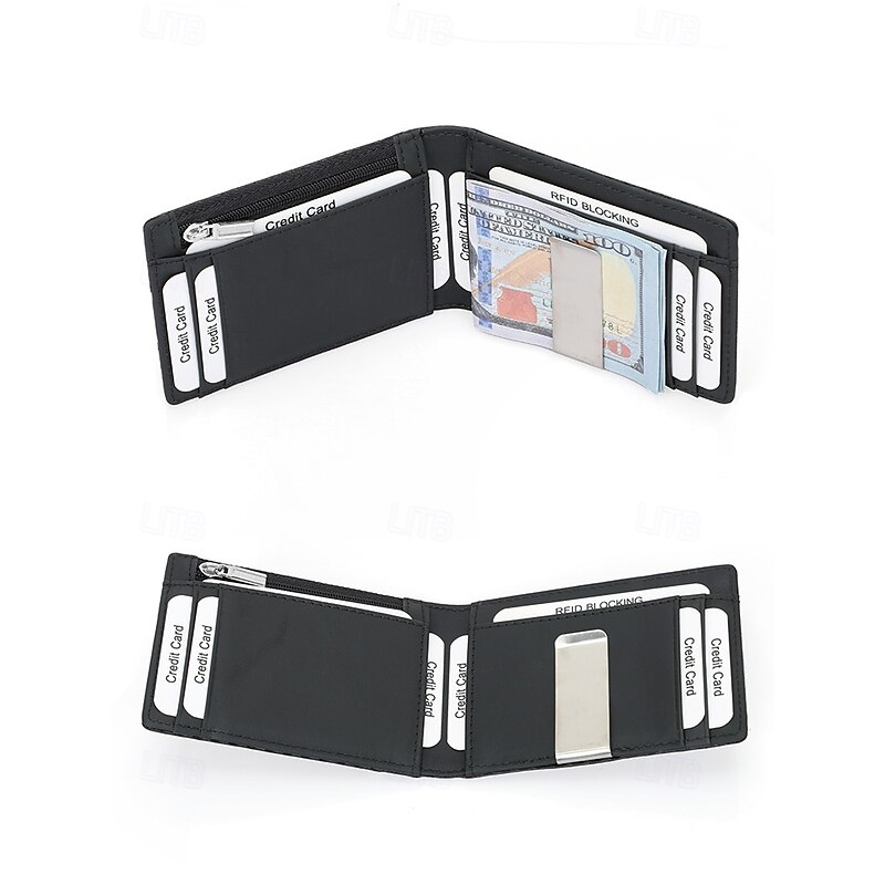 Men's RFID Blocking Carbon Fiber Wallet with Stainless Steel Money Clip – Slim Bifold Card Holder with Zipper Coin Pocket for Travel, Business & Everyday Carry