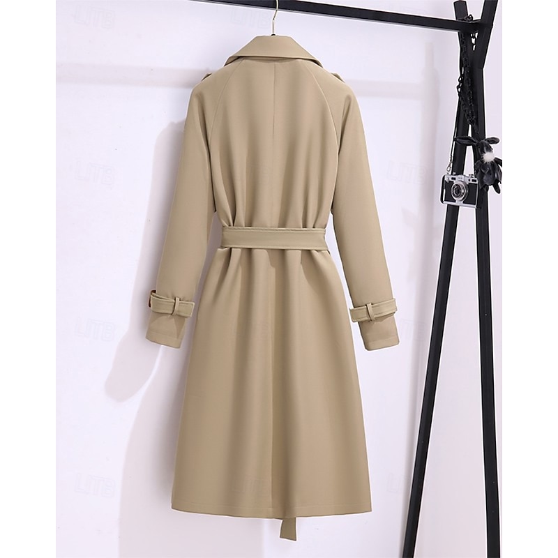 Women's Trench Coat Comfortable Buttons Pocket Fashion Modern Plain Going out Weekend Double Breasted Long Turndown Regular Fit Long Sleeve Outerwear Black Khaki Fall Winter3