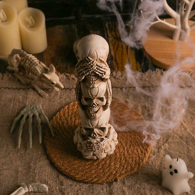 Halloween Conjoined Skull Resin Figurine, Creepy Skeleton Head Table Decoration for Spooky Party, Haunted House, Horror Props Display