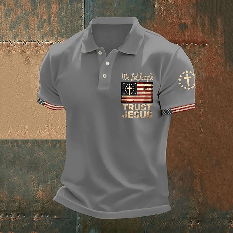 American Independence Day Men's American US Flag Polo Shirts Button Up Polos Golf Shirt Short Sleeve Polo Shirts Lapel Fashion Casual Daily Festival Print Summer Black White Red3
