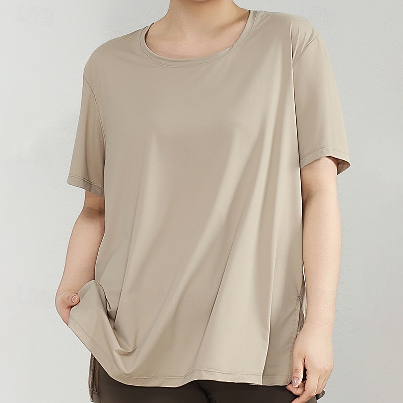 Women's Sports shirts Skin Friendly Quick Dry Softness Loose Short Sleeve Sports Solid Color Top For Gym Pilates Zumba Loose Fit Activewear