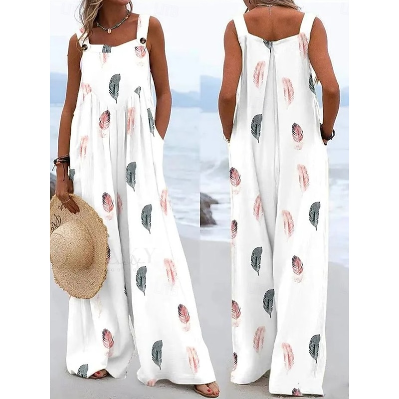 Women's Linen-Inspired Sets Active Floral Sleeveless Wide Leg Vacation Home Loose Fit Black White Yellow Summer