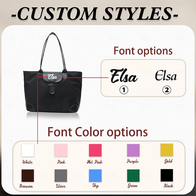 Personalized Shoulder Bag with Custom Name Font Color, Lightweight and Spacious Tote for Daily Use, Thoughtful Gift for Mom, Wife, Girlfriend, Mother's Day, Birthday, Christmas2