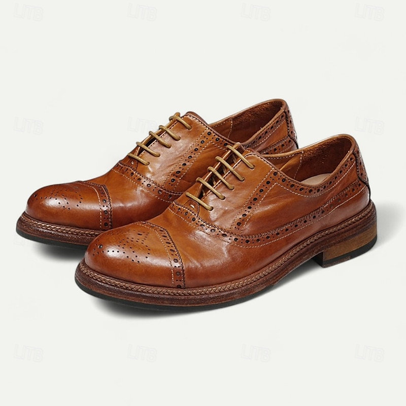 Men's Tan Leather Oxford Shoes with Goodyear Welt and Classic Design - Timeless Business Footwear for Formal and Professional Occasions3