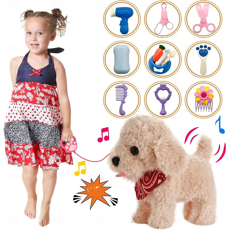 Interactive Walking Plush Puppy Toy Dog Realistic Wagging Tail Robot Dog with Grooming Set Perfect Christmas Birthday Gift Toys for Girls and Boys Kids Age 3 4 5 62