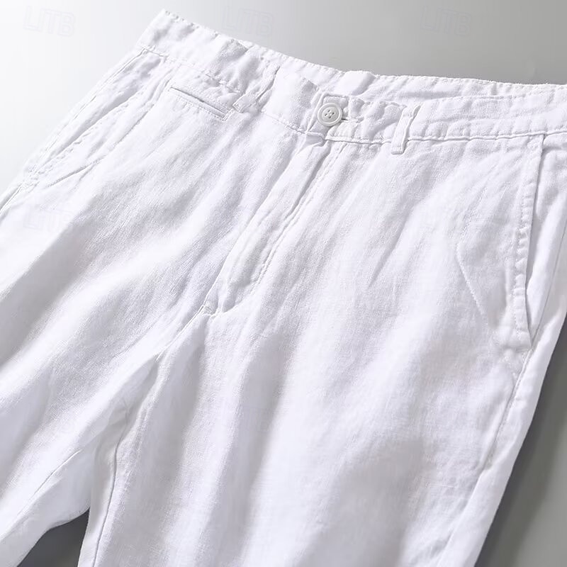 Men's Shorts Linen Shorts Summer Shorts Beach Shorts Buttons Pocket Plain Comfort Breathable Short Vacation Holiday Beach Hawaiian Boho White Khaki3