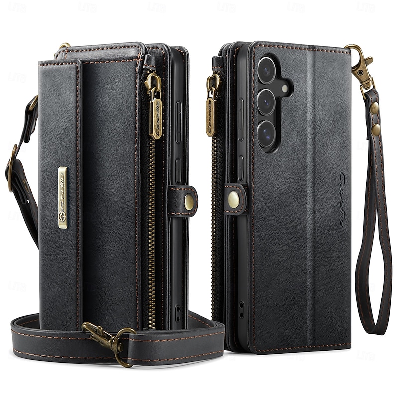 Phone Case For Samsung Galaxy S25 S25 Edge S24 S24 FE S23 S22 S21 Ultra Plus A16 A55 5G A15 Wallet Case with Lanyard Kickstand Shockproof TPU PU Leather2
