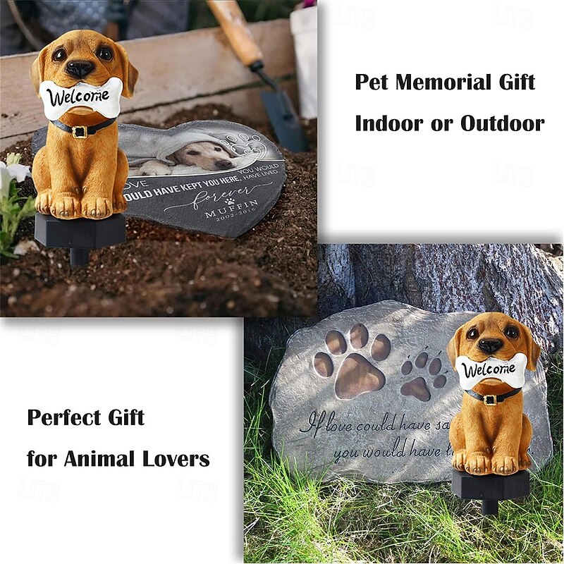 Solar Powered Dog Statue Garden Lights for Yard and Garden Cute Puppy Welcome Waterproof Outdoor Garden Art for Patio Lawn for Halloween4
