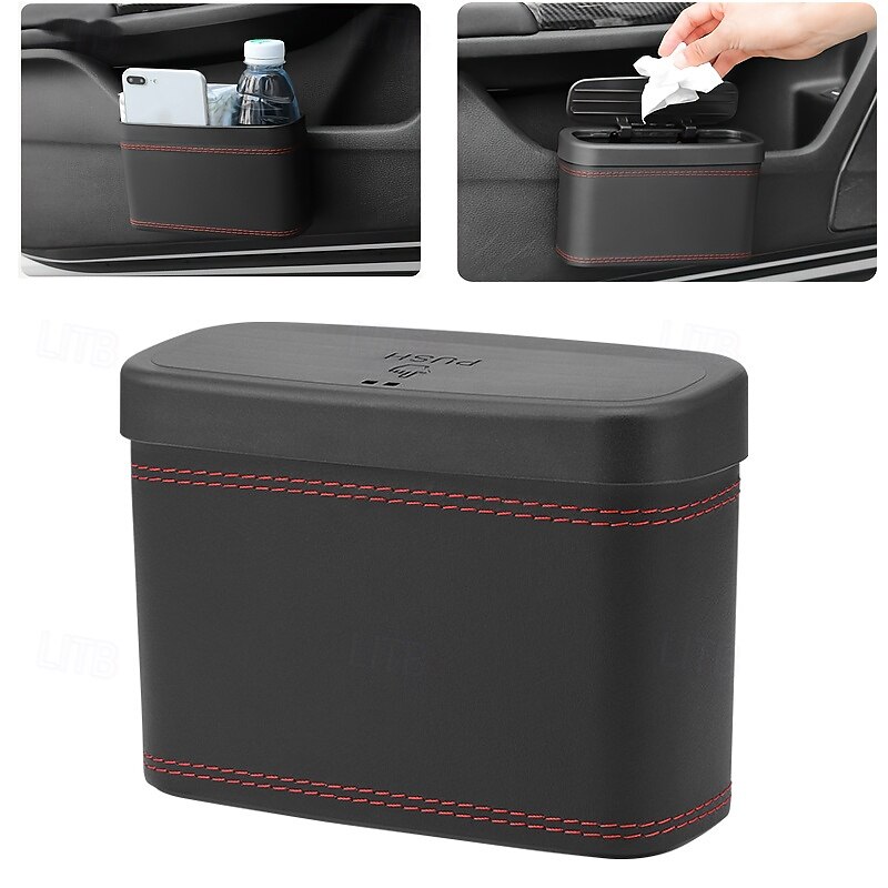 Universal Car Trash Can Vehicle Trash Bin Car Seat Back & Door Hanging Storage Box Multi-Functional Car Accessories Foldable Trash Bag Organizer Lidded Car Trash Can2