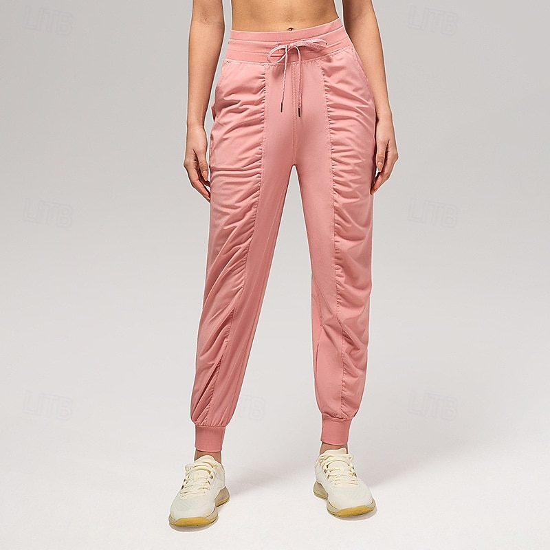 Women's fitness pants Pilates Pants Yoga Pants Drawstring Wrinkles with Pockets Lightweight High Waist Pilates Gym Zumba Bottoms Solid Color Navy Light Brown Black Fall Sports Activewear Micro-elastic2