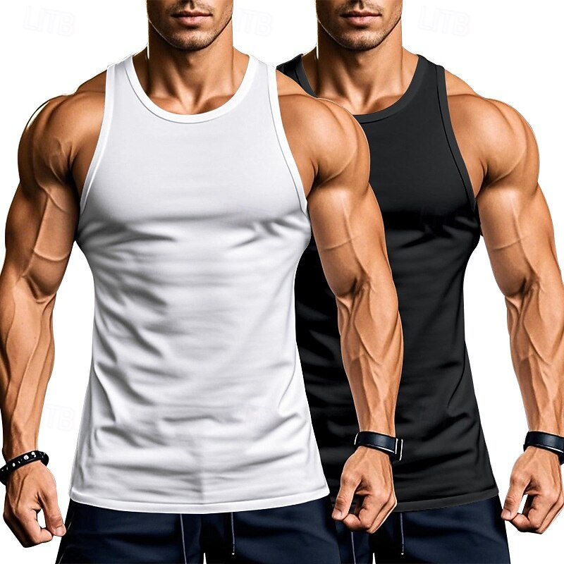 Men's Tank Top Vest Top Undershirt Sleeveless Shirt Sleeveless Crew Neck Summer Plain Fashion Designer Basic 2 Piece Vacation Street Going out Black White Black+White Top Tee for Men
