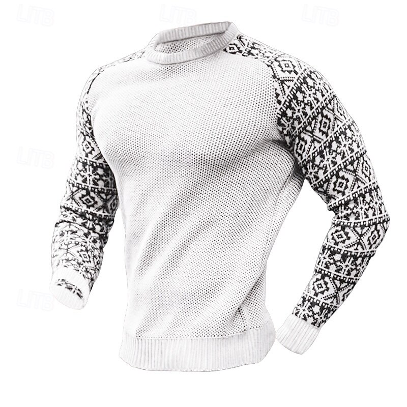 Men's Sweater Pullover Sweater Jumper Knit Sweater Waffle Knit Color Block Crew Neck Elegant Vintage Formal Home Clothing Apparel Bishop Sleeve Fall Winter Black White S M L3