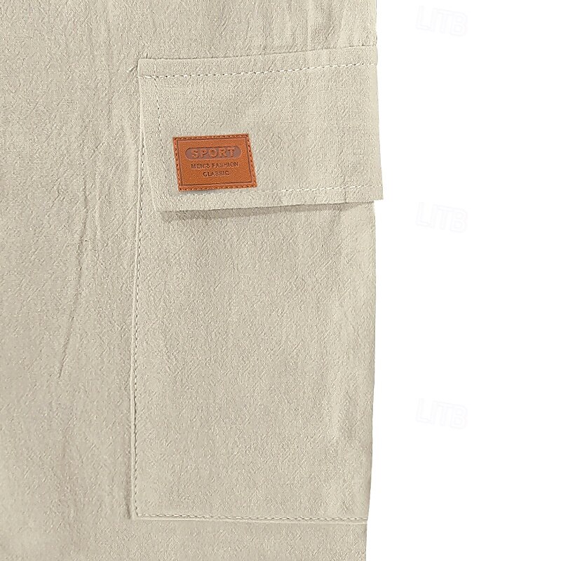 Men's Shorts Linen Shorts Summer Shorts Beach Shorts Drawstring Elastic Waist Multi Pocket Plain Comfort Breathable Knee Length Outdoor Daily Beach Vacation Fashion Black White4