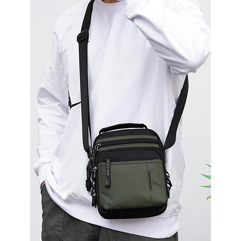 Men's Water-Resistant Nylon Crossbody Messenger Bag – Lightweight Multi-Pocket Shoulder Bag for Travel, Work or Casual Daily Use2