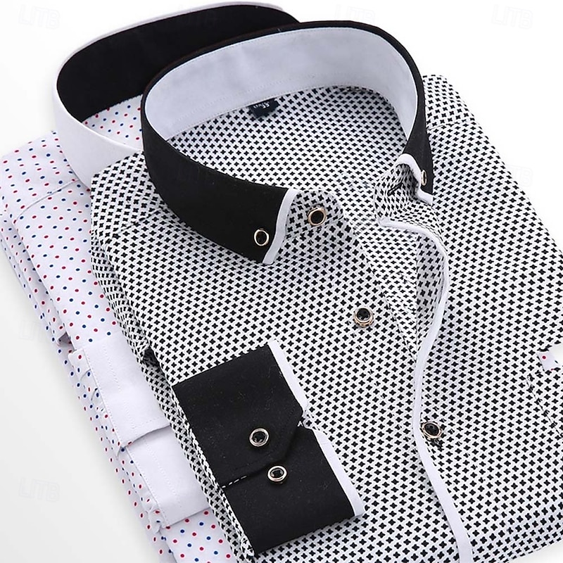 Men's Dress Shirt Button Down Shirt Collared Shirt Polka Dot Wedding Outdoor Navy blue+black Navy Blue+Red Gray+Navy Blue White+Black Long Sleeve Turndown Summer Spring Clothing Apparel Button-Down2