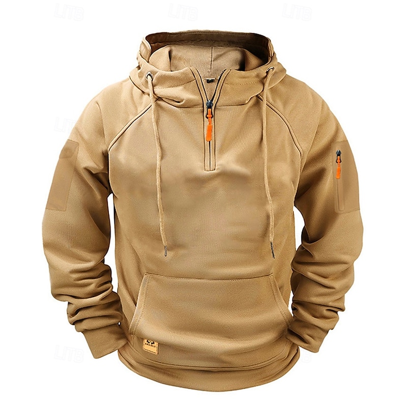 Men's Hoodie Quarter Zip Hoodie Black Wine Navy Blue Blue Camel Hooded Plain Pocket Sports & Outdoor Daily Holiday Polyester Streetwear Basic Casual Spring Autumn / Fall Clothing Apparel Hoodies