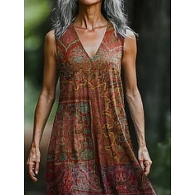 Women's Long Dress Maxi Dress Casual Dress Tank Dress Summer Dress African Daily Holiday Beach Regular Fit Geometric Paisley Color Block Sleeveless V Neck Wine Summer2
