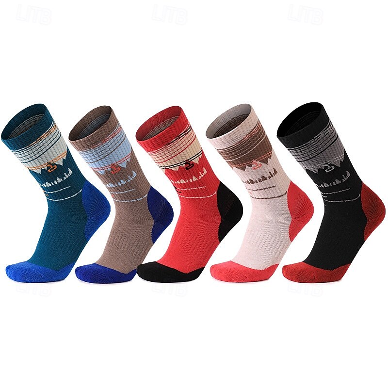 1 Pair Women's merino wool socks Hiking Socks Running Socks Sports Socks Thermal Warm Breathable Anti Blister Thick Winter Outdoor mid crew Patchwork Merino Wool Black Cream Red for Ski / Snowboard