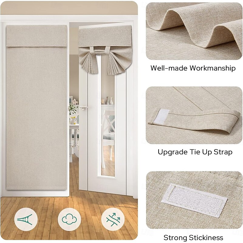 Blackout Linen Door Window Curtains for French Door, Tricia Room Darkening Adhesive Privacy Assured Thermal Insulated Blinds for Kitchen Glass Window4