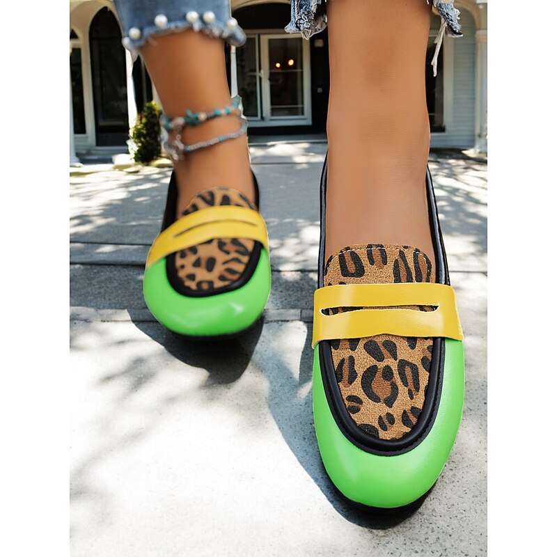 Women's Leopard Print Colorblock Loafers with Pink Strap – Bold Casual Flats for Fashion-Forward Street Style and Everyday Wear4