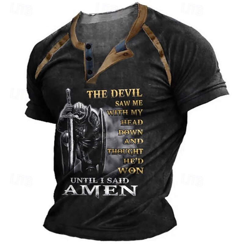 Men's Halloween Graphic Color Block Knights Templar Henley Shirt Tee Short Sleeve 3D Print Vintage Fashion Designer Outdoor Casual Daily Summer Black Brown Green Dark Blue Henley Henley T-Shirt