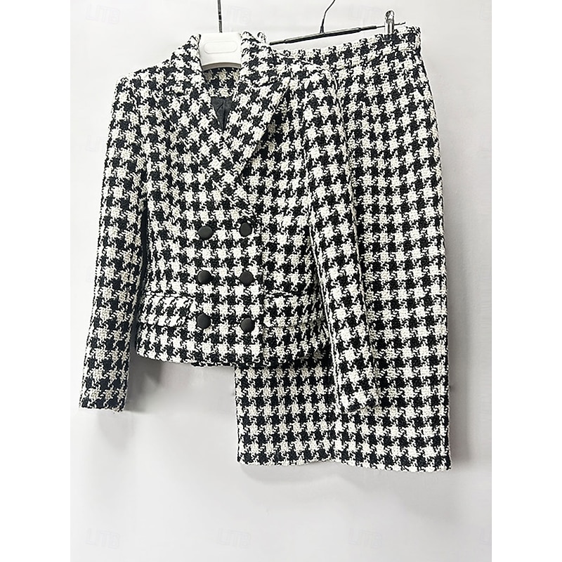 Tuxedo Dress Sheath Formal Wedding Guest Formal Evening Elegant Simple Long Sleeve Tea Length Peak Lapel Double Breasted3