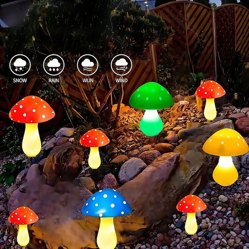 8pcs Mushroom Solar Garden Lights Outdoor Waterproof Mushroom Garden Lights for Christmas Halloween Thanksgiving Home Yard Lawn Walkway Holiday Party Decoration2