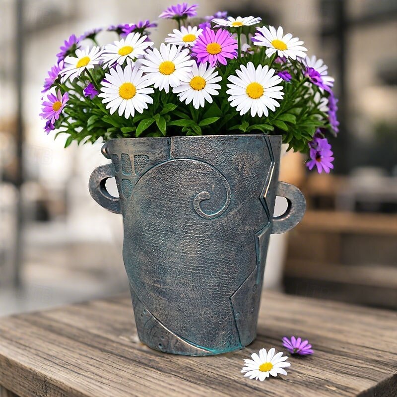 Brutalist Abstract Beauty Face Flower Pot, Bronze Resin Planter, Artistic Human Face Sculpture for Home Garden Patio Decor4