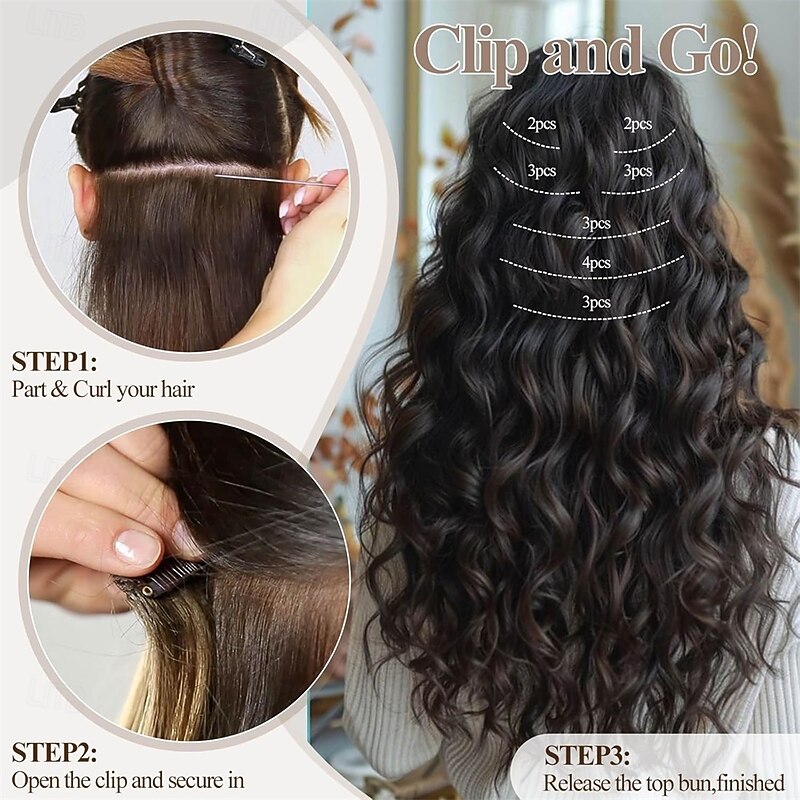 Clip in Hair Extensions Synthetic hair Clip in 140G 7Pcs/Lot Japanese Heat Resistant Fiber Hairpieces Deep Wave/Body Wave/Straight hair2