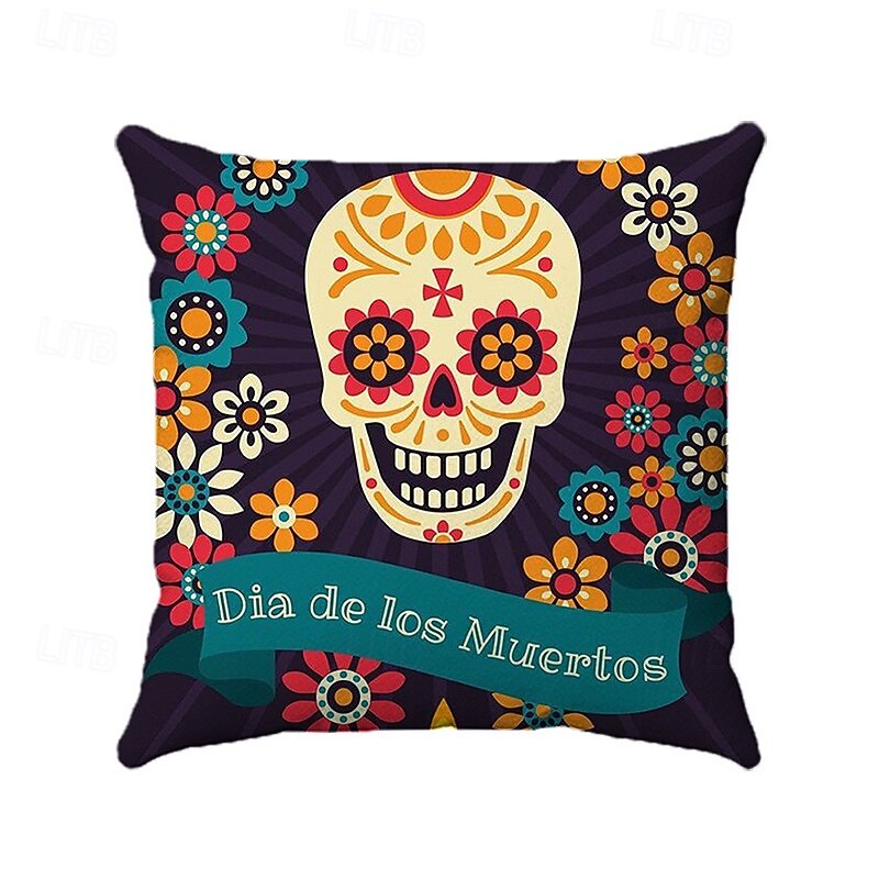 1 pcs Polyester Pillow Cover, Skull Halloween Square Zipper Traditional Classic2