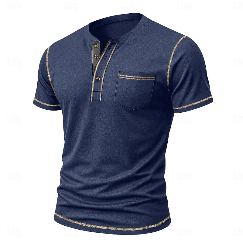 Men's Cotton Blend Henley T Shirt  Henley Tee Short Sleeve Solid Color Vintage Casual Contrast Stitching Henley Outdoor Causal Casual Spring Fall Spring & Fall Apricot Black Gray Henley T-Shirt