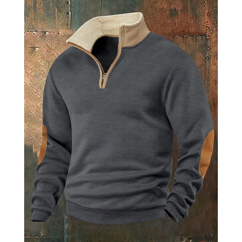 Men's Sweatshirt Quarter Zip Sweatshirt Black Navy Blue Khaki Dark Gray Gray Half Zip Color Block Sports & Outdoor Daily Holiday Polyester Streetwear Basic Casual Winter Autumn / Fall Clothing Apparel2