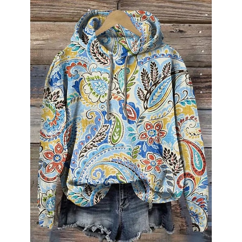 Women's Pullover Hoodie Sweatshirt Graphic Warm Vintage Fashion Long Sleeve Hooded Regular Tops Street Dailywear Holiday Print Red Blue Purple Brown Green Fall Winter2