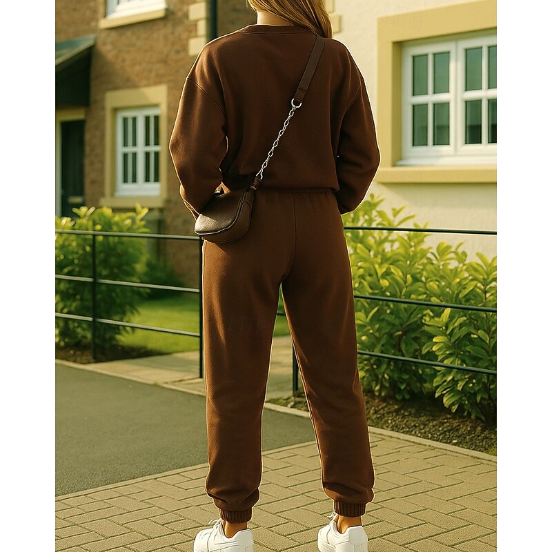 Women's Tracksuit Sweatpants Pullover Sweatshirt Pocket Solid Colored Clothing Suit Spring Black White Gym Training Running Windproof Long Sleeve Sport Activewear Micro-elastic Regular Fit2