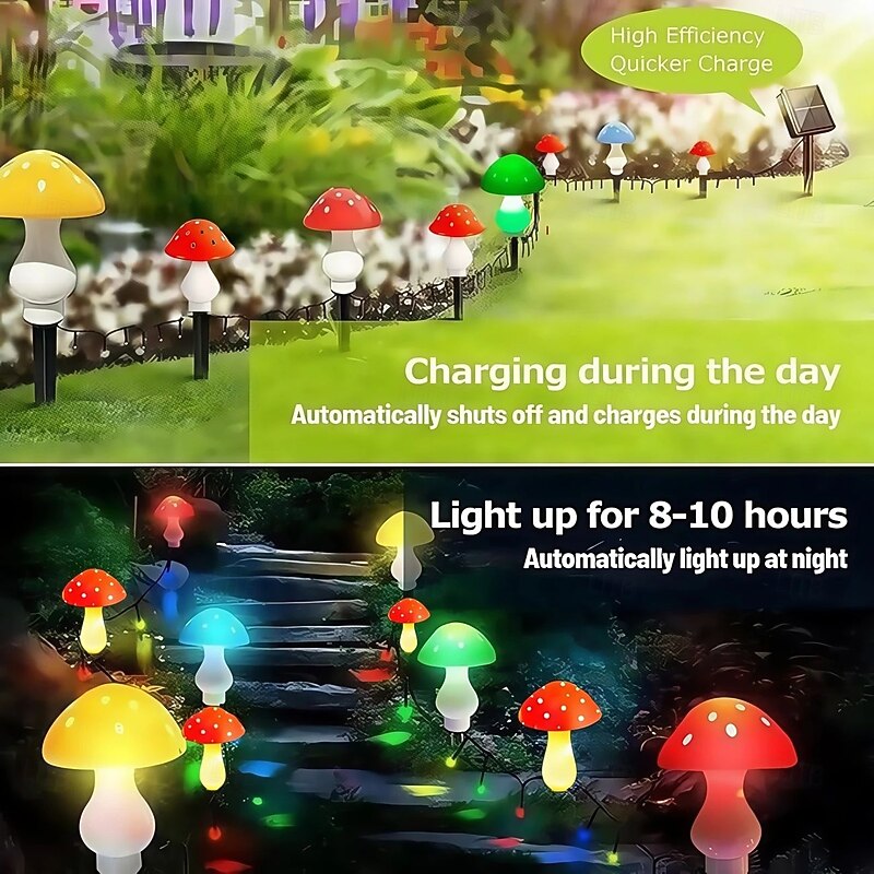 8pcs Mushroom Solar Garden Lights Outdoor Waterproof Mushroom Garden Lights for Christmas Halloween Thanksgiving Home Yard Lawn Walkway Holiday Party Decoration4