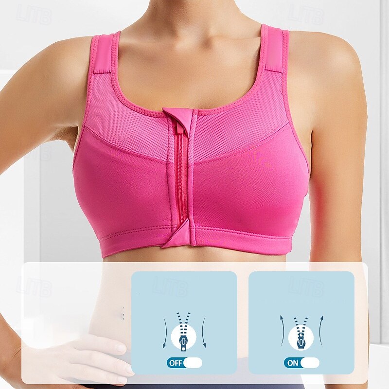 Women's Yoga Bra Sports Bra Pilates Bra Bra Top Push Up Seamless Anti-vibration Wireless Zipper Solid / Plain Color Sport Activewear Black White Gym Zumba Running3