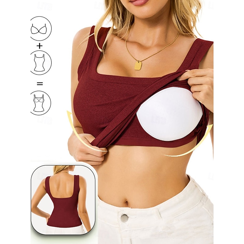 Women's Camisole Tank Top Solid Color Daily Sleeveless Square Neck Crop Tops Black White Red Green Gray Summer Spring