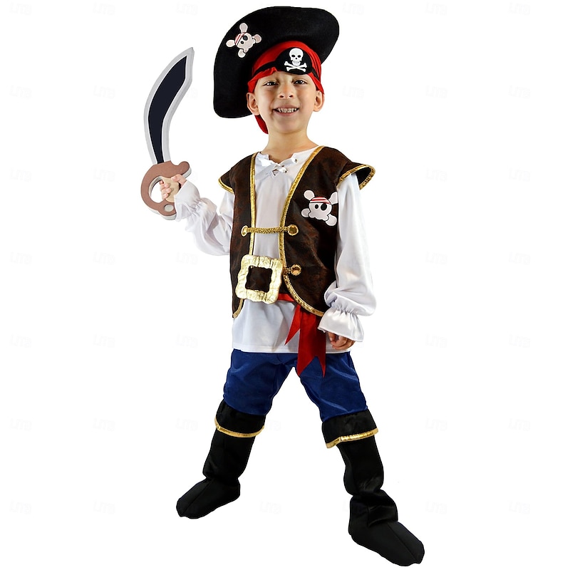 Pirates of the Caribbean Pirate Jack Sparrow Outfits Costume Adventure Movie Cosplay Movie Cosplay for Boys Kid's Halloween Performance Educational Dress Up School Event Dress Up4