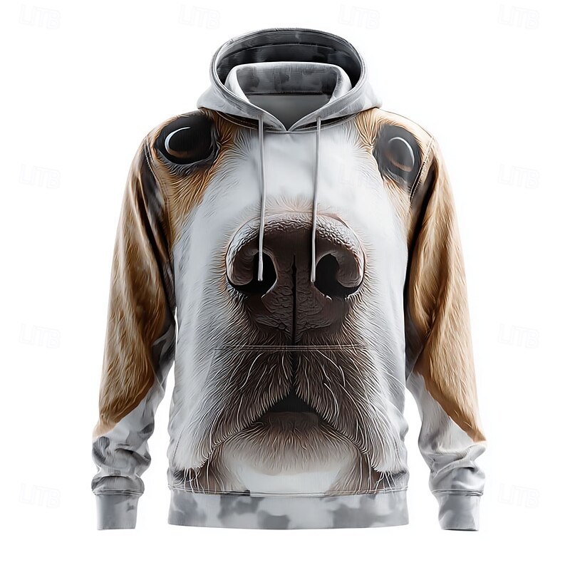 Men's Dog 3D Hoodies Sweatshirt Cool Party Long Sleeve Crew Neck Club Streetwear White Drawstring Graphic Fall Winter Designer