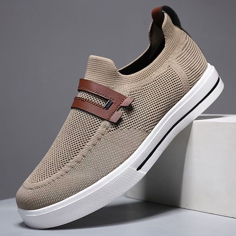 Men's Casual Shoes Walking Casual Outdoor Knit Comfortable Slip Resistant Breathable Loafer Black White Khaki Summer Spring Fall