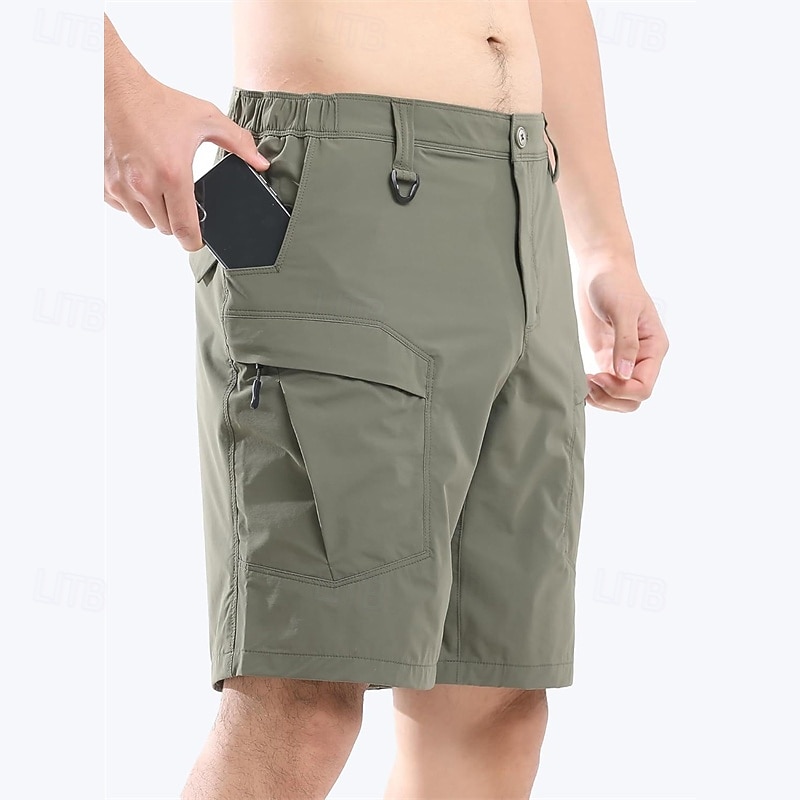 Men's Cargo Shorts Shorts Summer Shorts Elastic Waist Multi Pocket Plain Comfort Wearable Knee Length Outdoor Sport Daily Fashion Casual Black Khaki