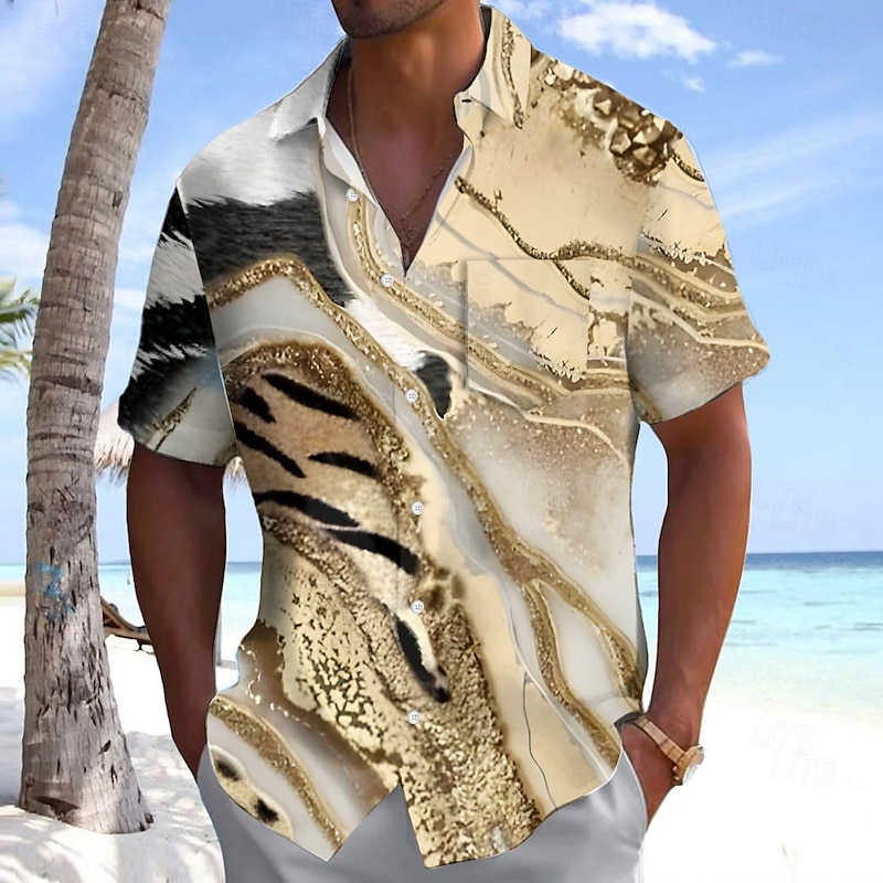 Men's Geometric Optical Illusion Marble Shirt Summer Shirt Button Up Shirt Short Sleeve Fashion Casual Outdoor Vacation Dailywear Summer Spring Turndown 3D Print Collared Shirts Front One Pocket Pink