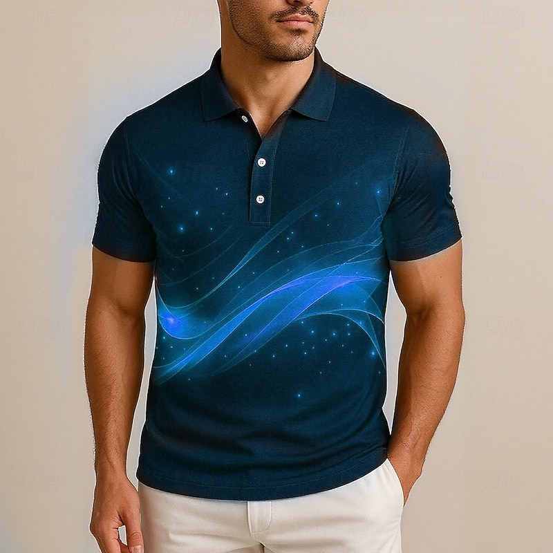 Men's Abstract Geometic Polo Short Sleeve Turndown Casual Daily Sports & Outdoor Athleisure Buttons Summer Robin's Egg Blue Brown