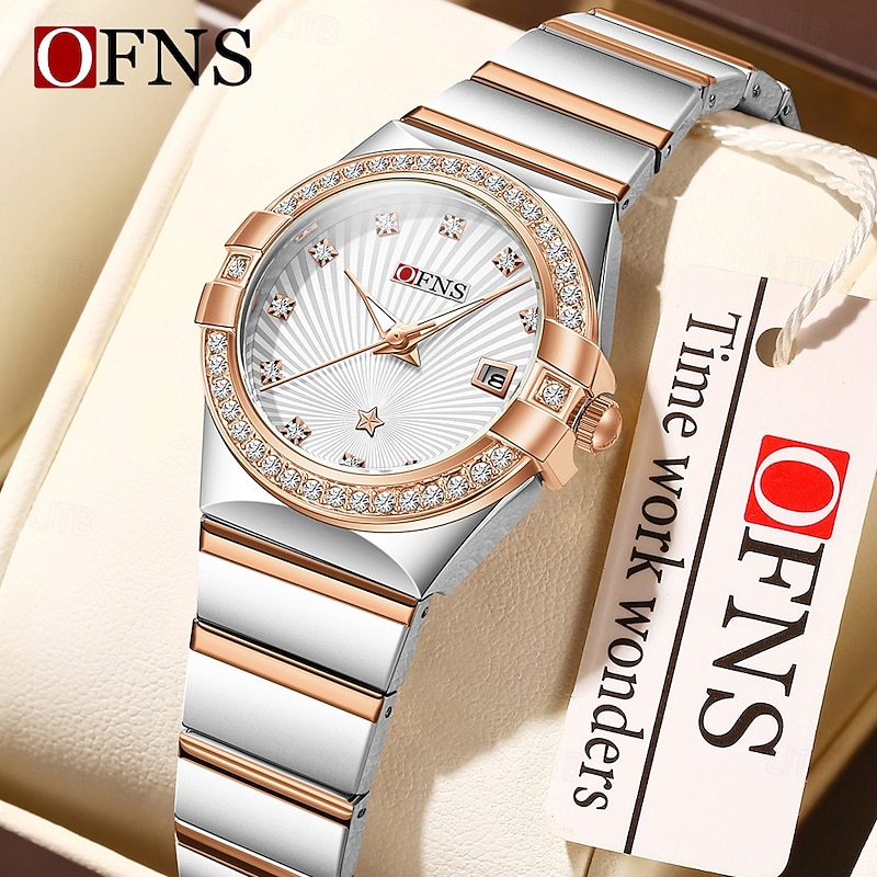 OFNS Brand Kid's Women Quartz Watch Fashion Rhinestone Casual Wristwatch Luminous Calendar Date Waterproof Stainless Steel Strap Watch2
