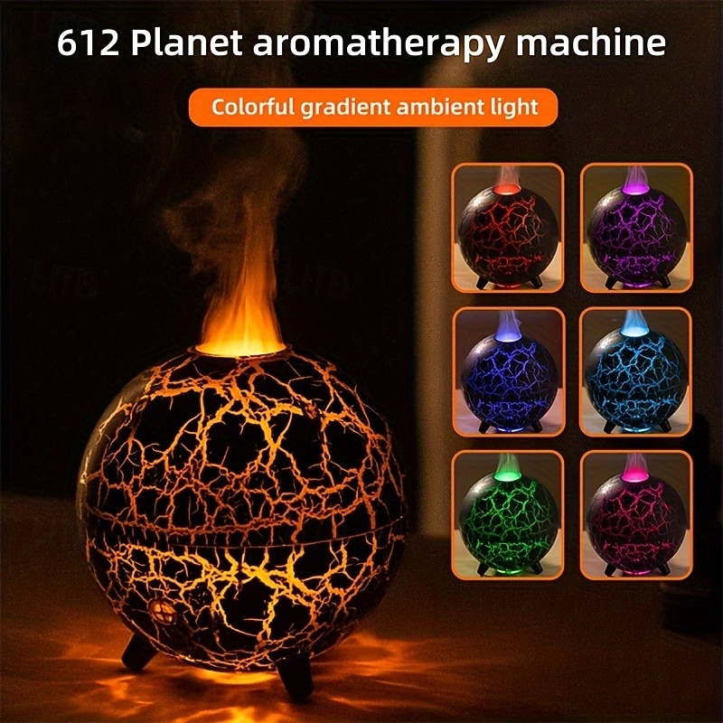 A USB Powered Colorful Planet Crack Design Flame Humidifier Cold Mist Pre filter Plastic Material Evaporative 36V Multifunctional Room Romantic And Soothing Atmosphere Creative Gift