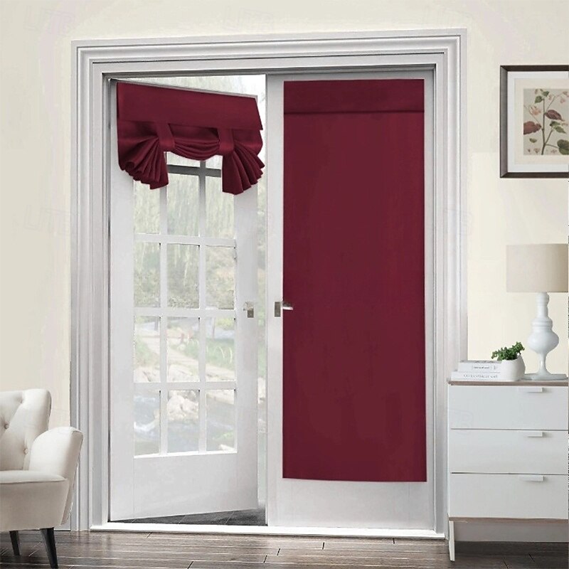 French Door Curtain No Punch Tape Top Blackout Door Curtain Pencil Pleat Light Filtering Functional Curtains for Office and Home4