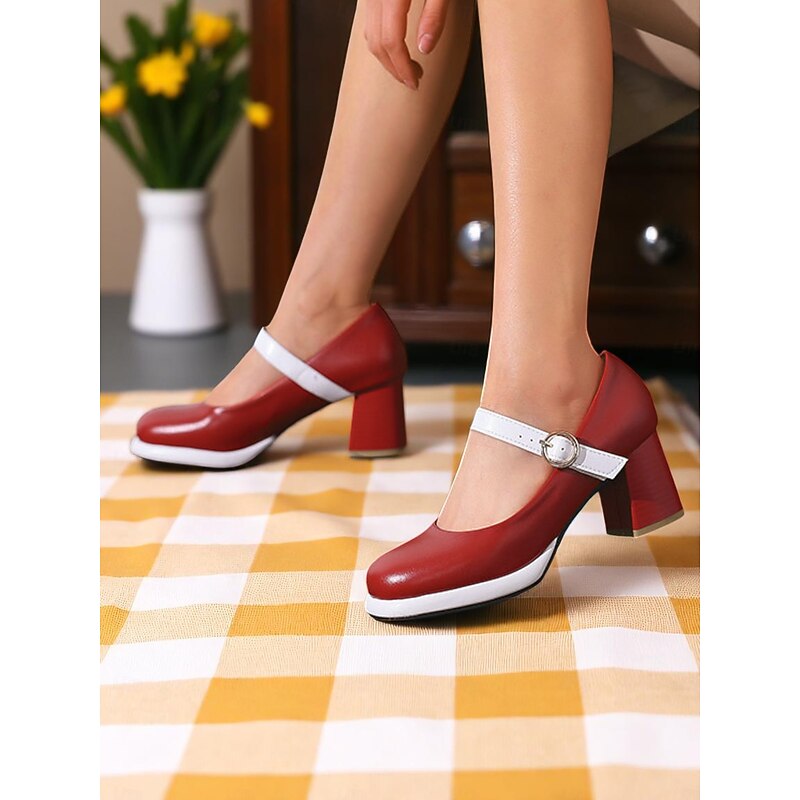 Women's 1950s Mod Mary Jane Heels - Retro Blue and White Round Toe Chunky Heel Shoes with Strap for Vintage Outfits, Tea Parties or Daily Wear4