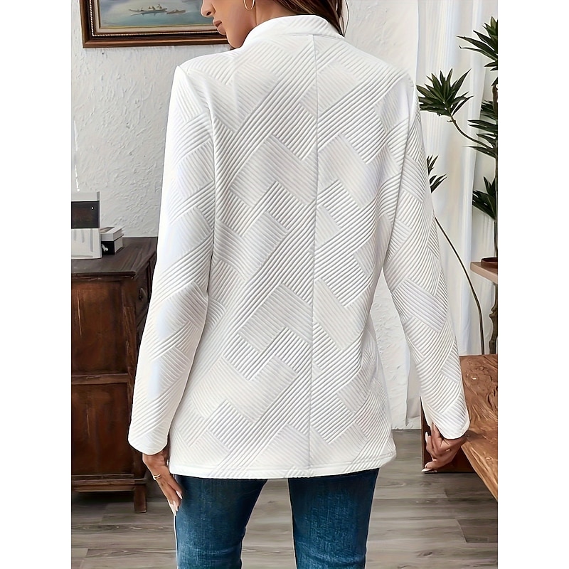 Women's Blazer Comfortable Breathable Buttons Casual Plain Office Street Casual Daily Wear Single Breasted Regular Stand Collar Regular Fit Long Sleeve Outerwear Black White Pink Summer Fall3
