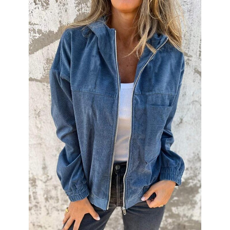 Women's Casual Jacket Hoodie Jacket Comfortable Breathable Zipper Pocket Simple Casual Plain Vacation Street Casual Daily Wear Zipper Regular Hooded Regular Fit Long Sleeve Outerwear Black White Pink